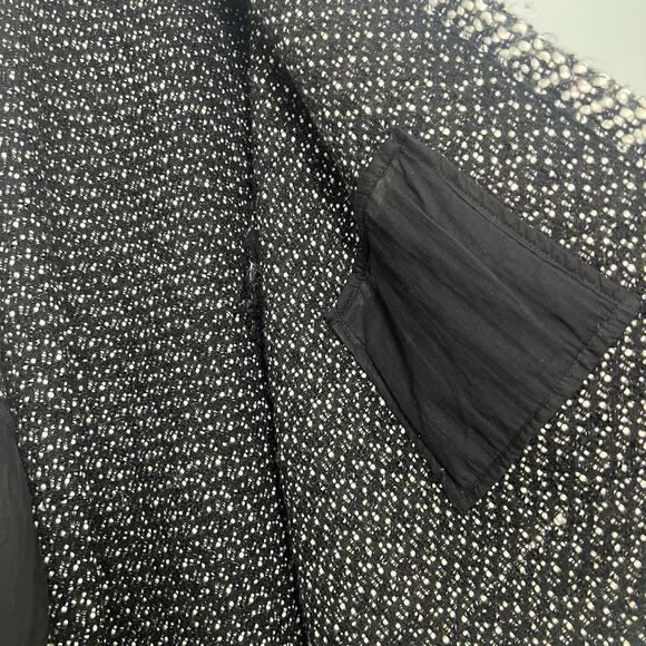Chico's Jayne Fringe Wool Blend Ruana One Size OS Black White Wrap Pocket Boho - Picture 9 of 16